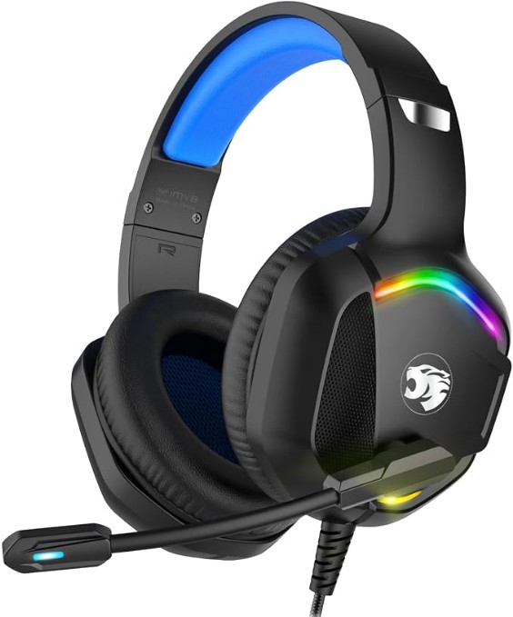 IMYB A36 Gaming Headset with Microphone for Pc, Xbox One Series X/s, Ps4, Ps5, Stereo Wired Noise Cancelling Over-Ear Headphones with Mic for Computer, Laptop, Mac, Gamer (Blue)